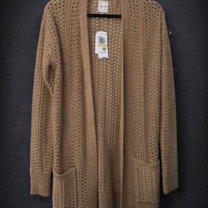 Hippie Rose Tan Open-Knit Cardigan